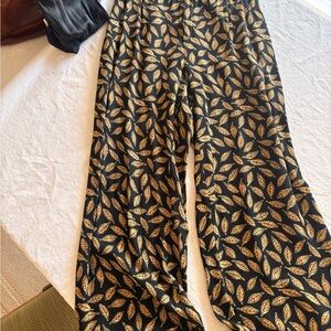 Vintage Banana Republic Wide Leg Pants with Gold Leaf Design